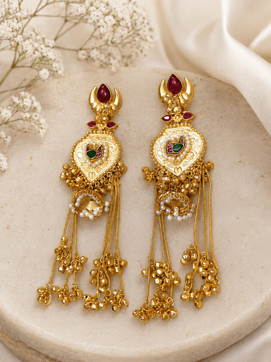 Royal Pearl Tassels Kashmiri Earrings - HOT-EAR-022 - Luxeria