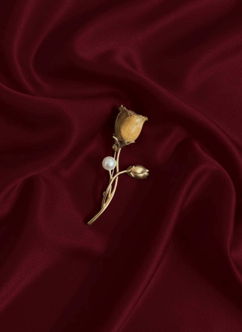 Sepia Rose Brooch Pin with Pearl - WEB-B-008 - Luxeria