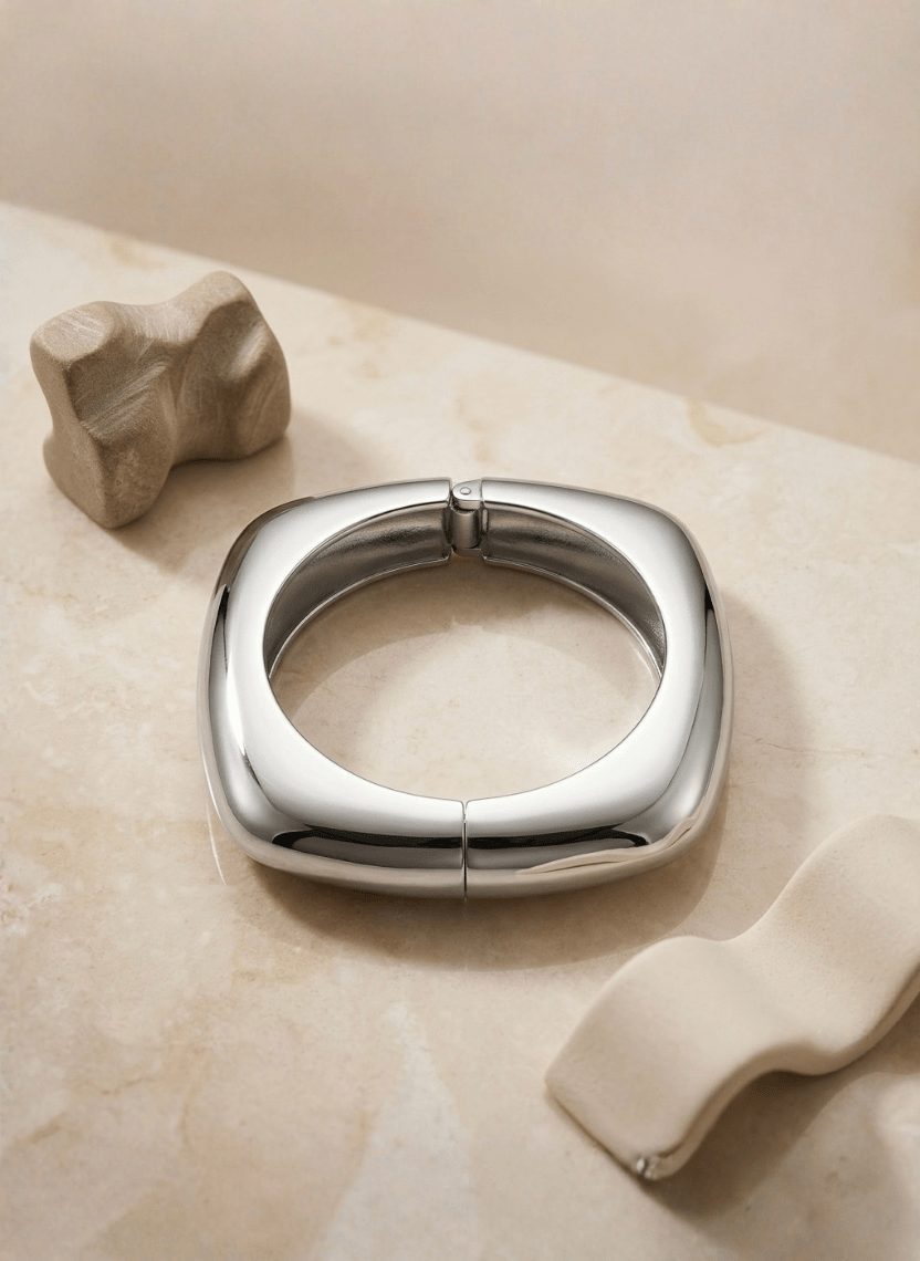 Silver Bold Square Hinged Kada -  - Luxeria