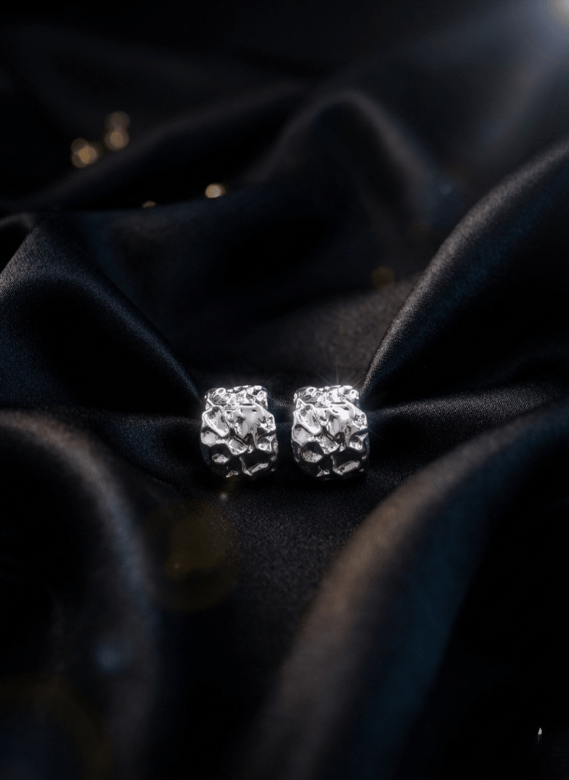 Silver Crushed Stud Earrings - EWS-EAR-009 - Luxeria