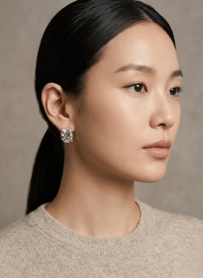 Silver Crushed Stud Earrings - EWS-EAR-009 - Luxeria