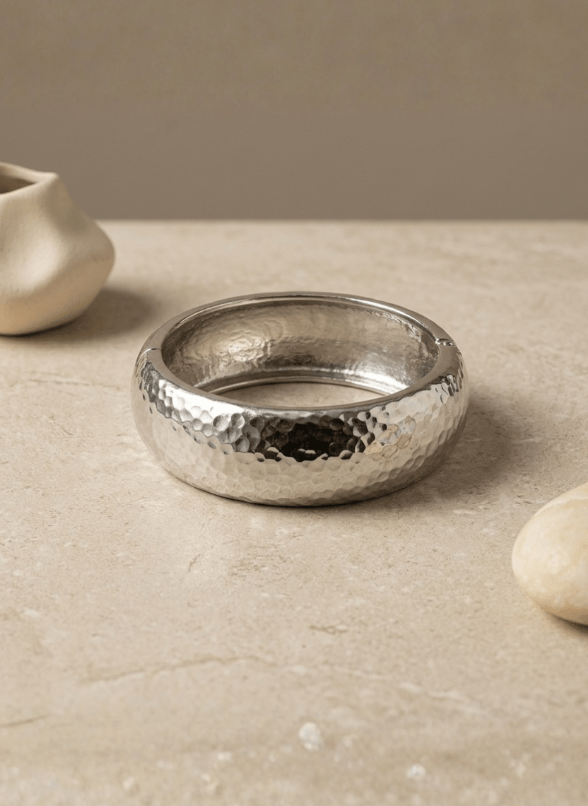 Silver Hammered Metallic Kada -  - Luxeria