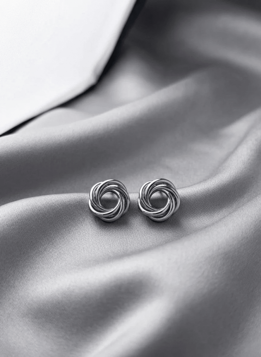 Silver Twisted Stud Earrings - EWS-EAR-006 - Luxeria