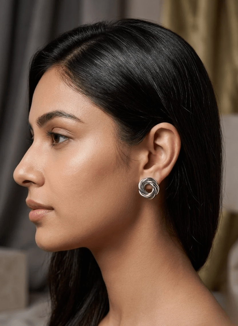 Silver Twisted Stud Earrings - EWS-EAR-006 - Luxeria