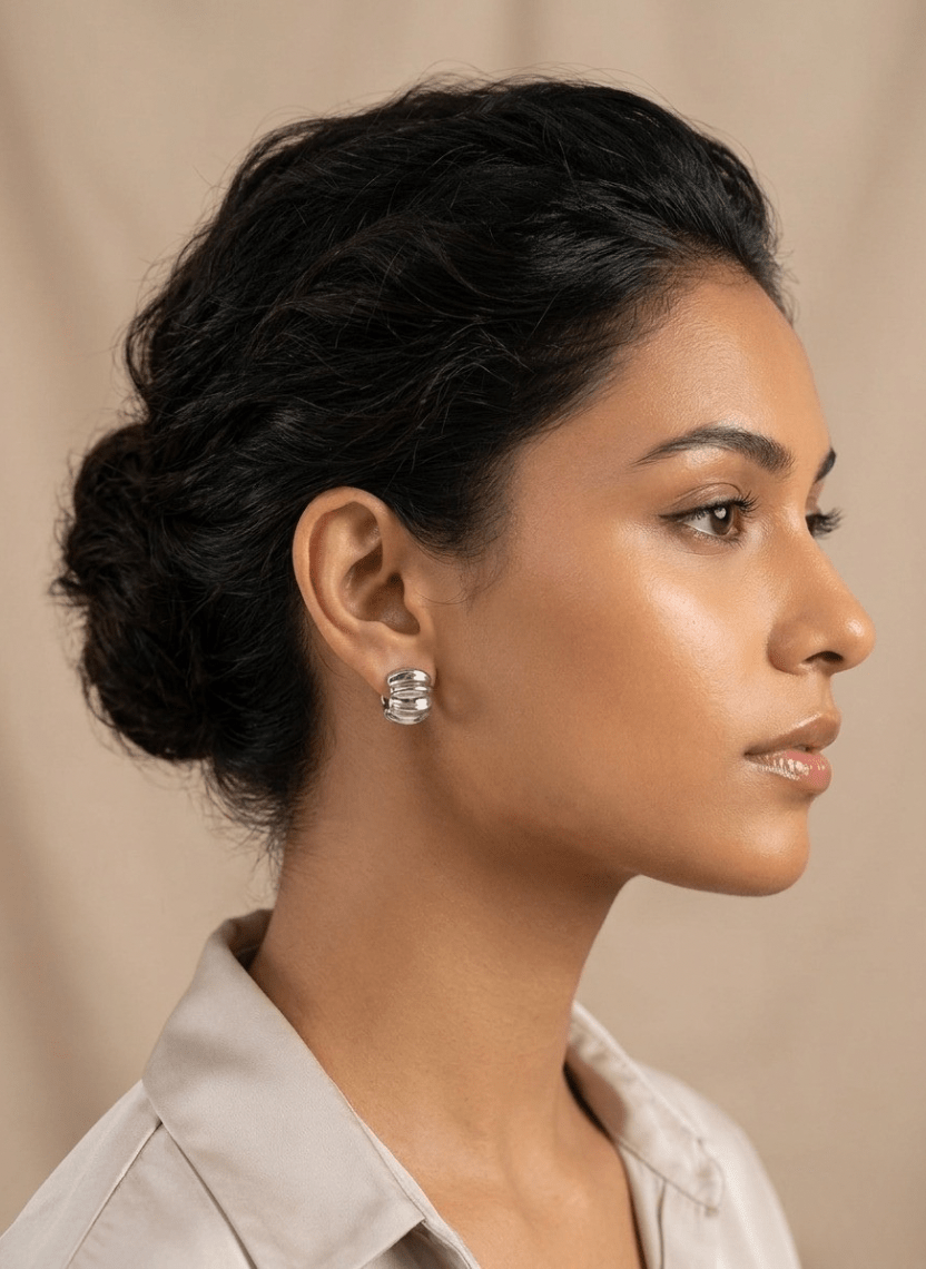 Silver Wave Stud Earrings - LUXEAR-AA26 - Luxeria