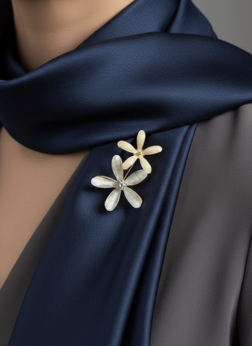 Twin Daisy Flower Acyrlic Brooch Pin - WEB-B-001 - Luxeria